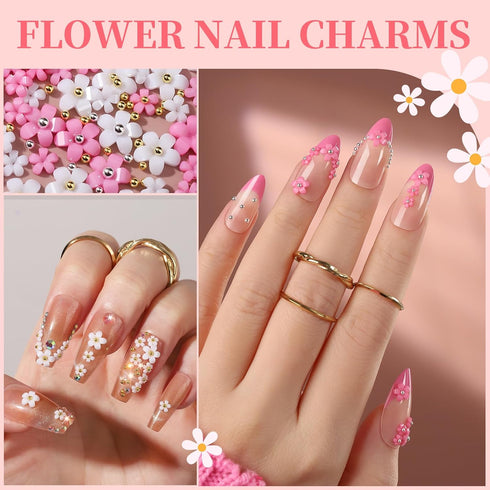 FANDAMEI Nail Art Kit, Nail Charms and Gems, Rhinestones for Nails, Bow and Flower Charms for Nail Design