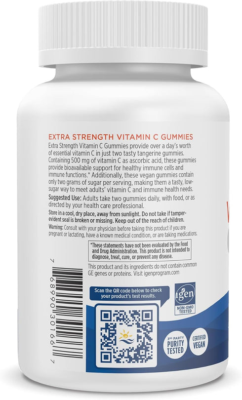 Nordic Naturals Vitamin C Extra Strength Gummies, 60 Gummies, Tangerine Flavor, Low-Sugar Immune Support
