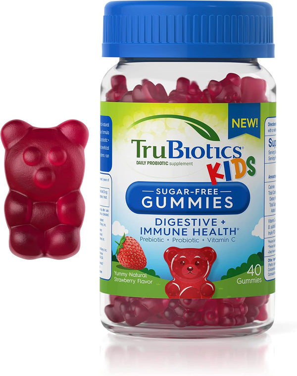 TruBiotics Probiotics for Kids, 40 Gummies, Sugar-Free, with Prebiotics & Vitamin C, Natural Strawberry Flavor
