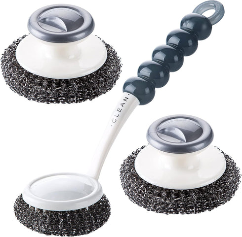3 Pack Stainless Steel Scrubber with Handle, Steel Wool for Cleaning Dishes, Metal Sponges for Pots, Sink, Pans, Grills
