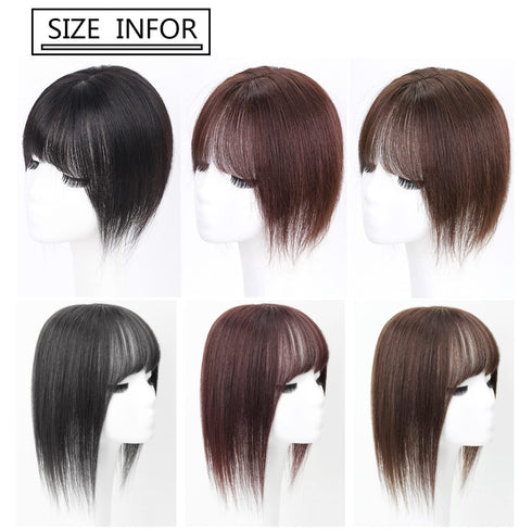 Middle Part Silk Base Human Hair Topper - 7x10cm Clip in Hairpiece with Wispy Fringe, Dark Reddish Brown