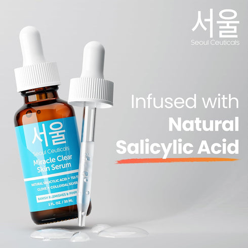 SeoulCeuticals Korean Acne Serum 1oz - Skin Care Treatment for Acne Prone Skin with Salicylic Acid, Tea Tree & Clove
