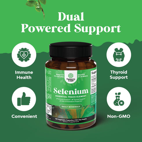 Yeast Free Selenium 200mcg Capsules - 100 Servings | High Potency Supplement for Immunity, Antioxidant, Thyroid Support