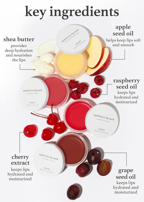 NOONI Appleberry Korean Lip Tinting Butter | 42 oz Natural Lip Balm with Raspberry Extract, Smoothing & Exfoliator Balm