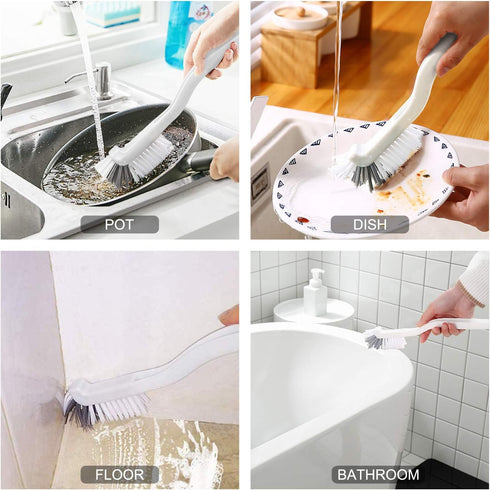 2 Pcs Small Scrub Brush with Handle for Cleaning Sink, Bathroom, Kitchen Edge Corner Grout, Window Track - Household Use