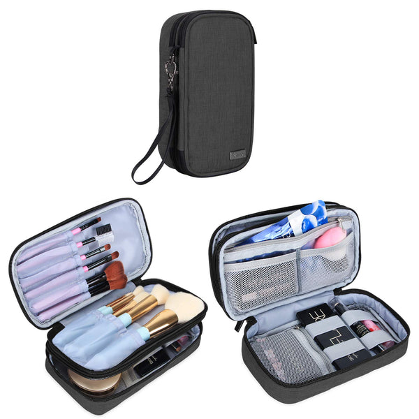 Teamoy Travel Makeup Brush Bag (up to 8.5") - Professional Cosmetic Organizer Case with Handle Strap, Black