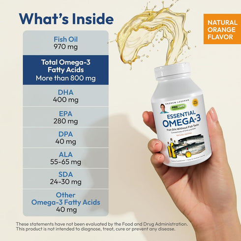 ANDREW LESSMAN Essential Omega-3 Orange, 60 Softgels, Ultra-Pure High Potency Omega-3 Oils, Easy to Swallow