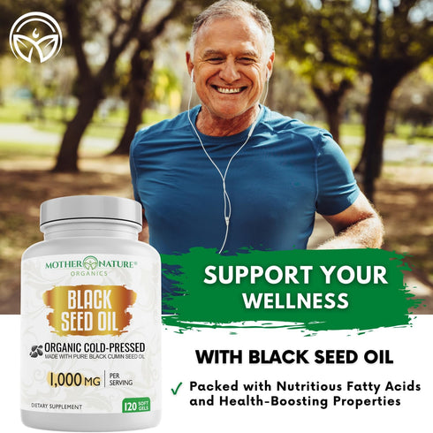 Organic High Potency Turkish Black Seed Oil Capsules, Cold Pressed, Non-GMO, 1,000mg Dose (120ct)