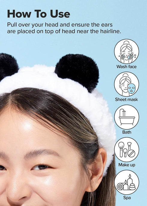 I DEW CARE Panda Face Wash Headband | Adorable Design for Cleansing, Skincare, Makeup, 100% Microfiber, 1 Count