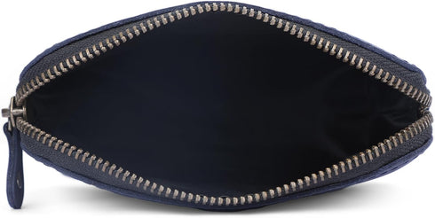 Leather Cosmetic Case, Zipper Coin Pouch, Makeup Bag with Zipper Closure in Blue