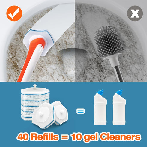 JEHONN Disposable Toilet Bowl Cleaner Wand with 40 Cleaner Refills, Wall Mounted Long Handle Bathroom Scrub Brush Set