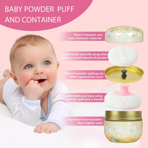 Body Powder Puff and Container, Portable Empty Powder Case for Baby Women's Loose Dusting Powder, Yellow Flower