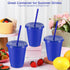 Rtteri 15 Pcs Reusable Kids Cups with Straws and Lids, 16 oz Glitter Tumblers for Parties, Navy Blue