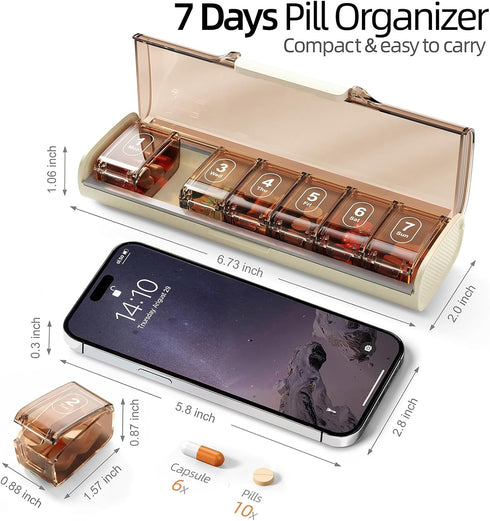 ZHIYES 2 Packs 1 Weekly Pill Organizer Time a Day - White & Black