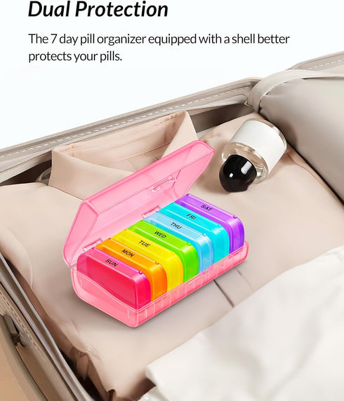 ZIKEE 7 Packs Portable Extra Large Pill Organizer, 7 Day Pill Box for Pocket, Purse, Weekly Case, Pink