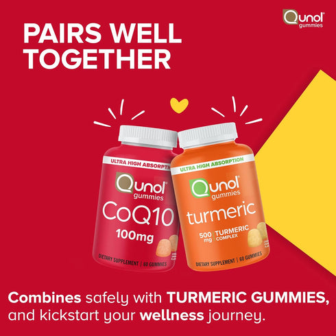 Qunol CoQ10 Gummies, 100mg CoQ10, Delicious Gummy Supplements, Supports Heart Health, Vegan, Gluten Free, Ultra High