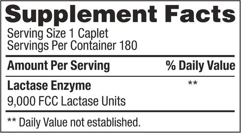 Fast Acting Lactase 180 Caplets - Generic Lactase 9000 FCC Units per Caplet