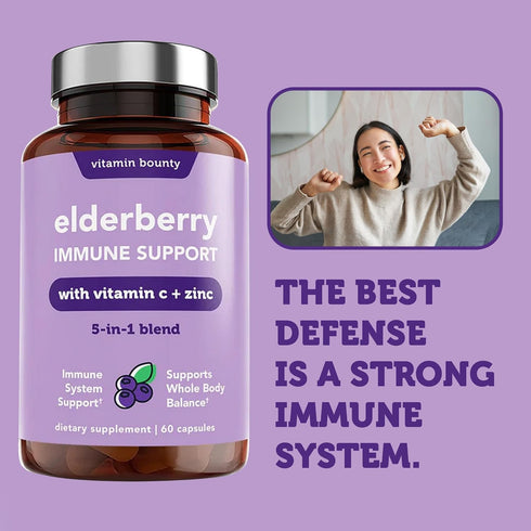 Vitamin Bounty Elderberry Immune Support - with Zinc, Vitamin C & Echinacea, 5-in-1 Blend, Non-GMO - 60 Capsules, 2 Pack