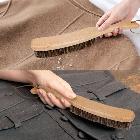 Horsehair Garment Brush with Long Wooden Handle, Soft Clothes Brush for Hair Removal, Lint Brush for Pet