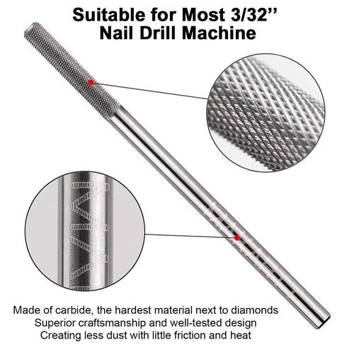 Makartt Silver Cuticle Nail Drill Bit, Safety Tungsten Carbide Cuticle Remover for Electric Nail File, 3/32''