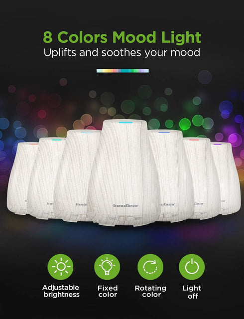 InnoGear Essential Oil Diffuser, 5-in-1 Aromatherapy Diffuser, Humidifier, 7 Color LED, Auto Off, White Grey
