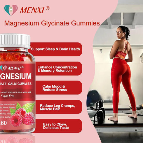 Magnesium Gummies 600mg per Serving - Magnesium Glycinate 400mg and L-Threonate 200mg, Sugar Free Supplement