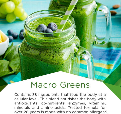 Macro Greens Powder - MacroLife Naturals, 38 Superfood Probiotic Antioxidant Supplement, 10oz (30 Servings)