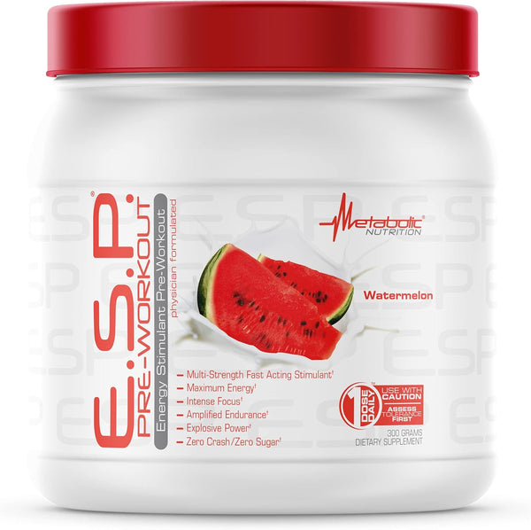 Metabolic Nutrition ESP Stimulating Pre Workout Supplement, Energy & Endurance, Watermelon 300 Grams (90 Servings)