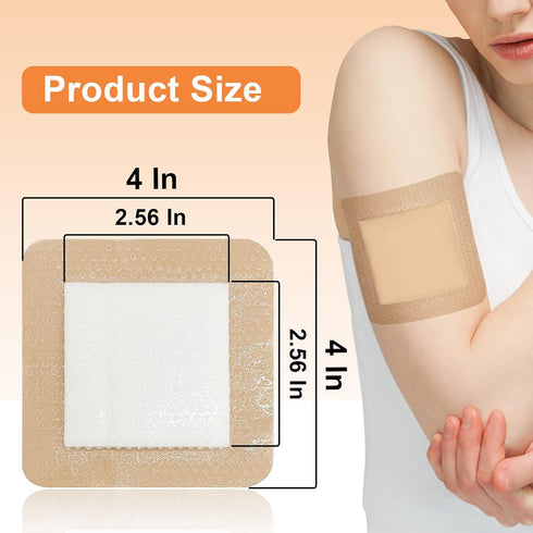 Carbou Silicone Foam Dressing with Gentle Border, 4"x4" Adhesive Waterproof Bandage for Pressure Sore, 10 Pack