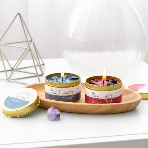 Set 7 Chakra Candle Box of with Crystals Inside | for Aromatherapy, Meditation, Yoga, Reiki and Mindfulness | Gift Box