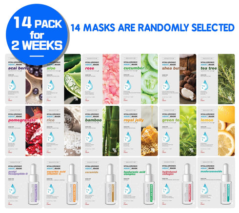Hyaluronic Aqua Plus Essence Full Face Facial Sheet Mask 14 Sheets Combo - 2 WEEKS SET