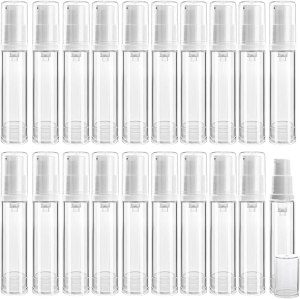 20Pcs 10ml Airless Pump Bottle Set - Refillable Plastic Vacuum Dispenser for Lotion & Toiletries