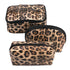 Makeup Bag Leopard 3 Pack, Portable Travel Toiletry Bag Organizer with Small Brush Holders, Waterproof Storage Case for