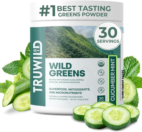 TruWild Greens Superfood Cucumber Powder, 22+ Greens & Anti-Oxidants, 30 Servings Per Tub