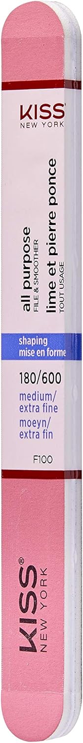 Kiss File All Purpose & Smoother - Pack of 6 Files, 180 Medium, 600 Extra Fine for Natural and Artificial Nails