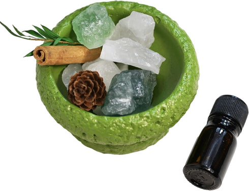 LUXE COVE Spring Collection Essential Oil Diffuser Set Green Plaster Aromatherapy Diffuser with Natural