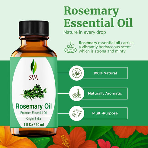 SVA Rosemary Essential Oil – 1 Fl Oz – 100% Natural for Hair, Face, Skin Care, Aromatherapy