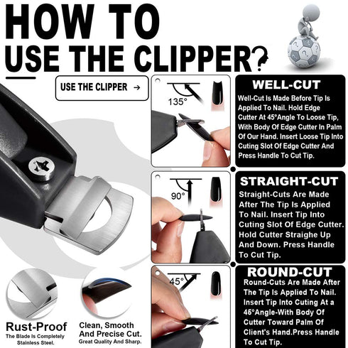 Nail Tip Clipper Edge Cutter for Artificial Acrylic Nails, Stainless Steel Trimmer Tool for Manicure & Pedicure