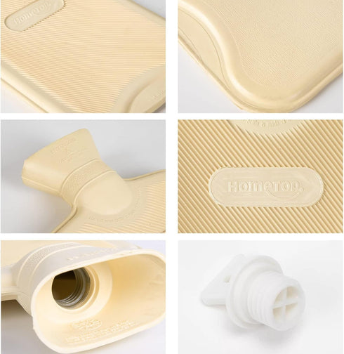 HomeTop Classic Rubber Hot Water Bottle in Cream White - Premium Quality