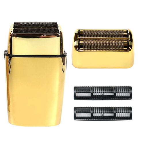 Replacement Foil and Cutters for BaBylissPRO Barberology Electric Shaver, Double Foil Shaver Replacement Head Compatible with BaBylissPRO FXFS2 Shaver (Gold)
