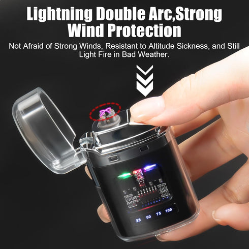 Electric Lighter, Waterproof Outdoor Lighter, Plasma Dual Arc Lighter, Rechargeable for Camping, Hiking, Survival Gear