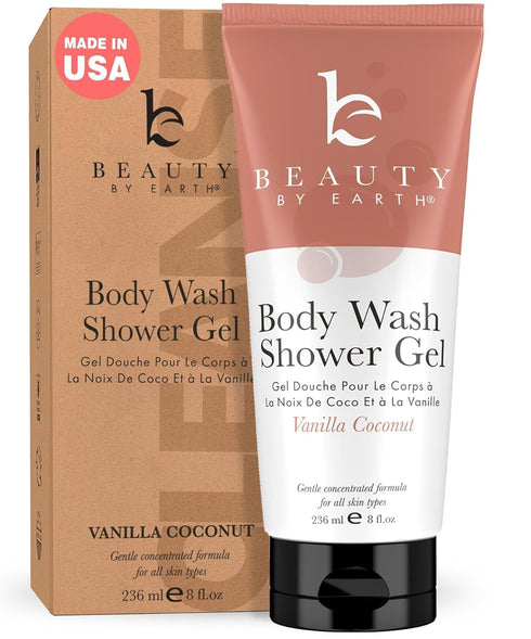 Vanilla Coconut Natural Shower Gel Body Wash - Organic Ingredients, Gentle Daily Wash for Sensitive Skin