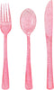 Plastic Utensils Set - 150 Pack Pink Silverware - 50 Forks, 50 Knives, 50 Spoons for Birthday, Wedding, Baby Shower