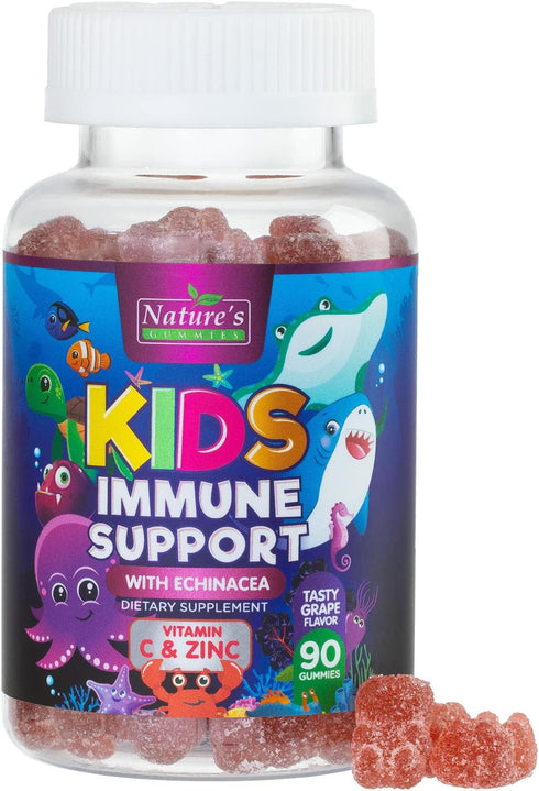 Kids Immune Support Gummies with Vitamin C, Zinc & Echinacea, Vegan, Berry Flavor - 90 Gummies