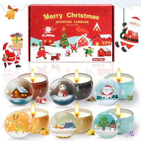 Obcxin Christmas Scented Candle Gift 6 Pack, Christmas Candles for Home Scented, 100%