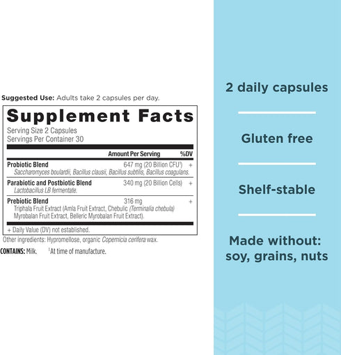 Ancient Nutrition SBO Probiotic Trinity Daily Care - 40 Billion Blend of Prebiotics, Probiotics, Postbiotics - 60 Count