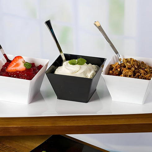 Lillian Tablesettings Black Rectangles Servingware - 8 oz Plastic Party Bowls, Pack of 20