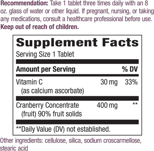 Nature's Way Premium Blend Cranberry Supplement with Vitamin C, 60 Tablets for Urinary Tract Health Support