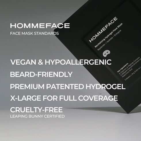 HommeFace Revitalizing Hydrogel Facial Mask Set for Men, 5ct Hydrating Anti-aging Face Sheet Mask with Hyaluronic Acid