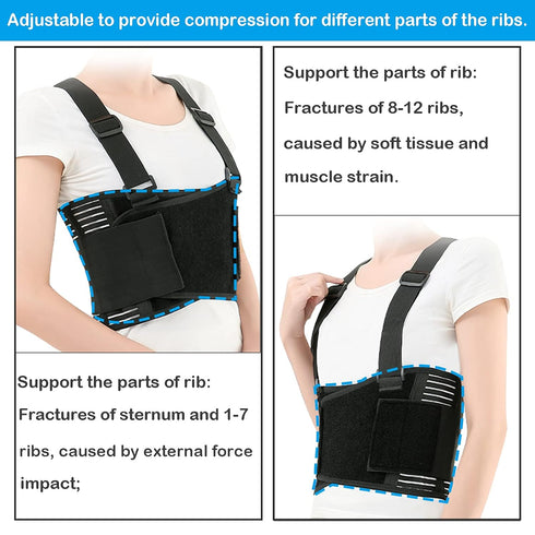 Rib Brace Chest Binder Belt for Men and Women, Breathable Support Wrap for Cracked, Fractured Ribs Protection (Large)